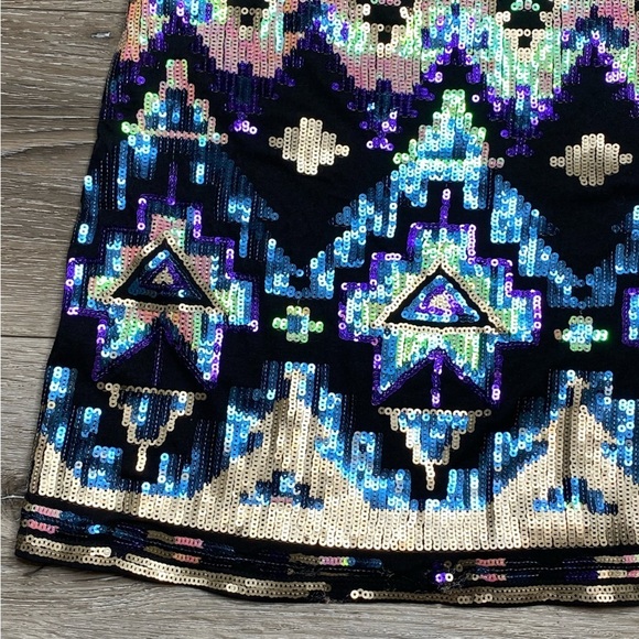 Express Southwestern Tribal Aztec Sequin Embellished Mini Skirt Above Knee XS - Picture 7 of 16